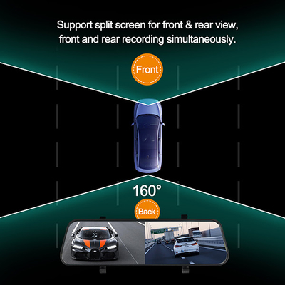 10 polegadas de tela sensível ao toque 160o câmera super grande ângulo Rear View Dash Cam